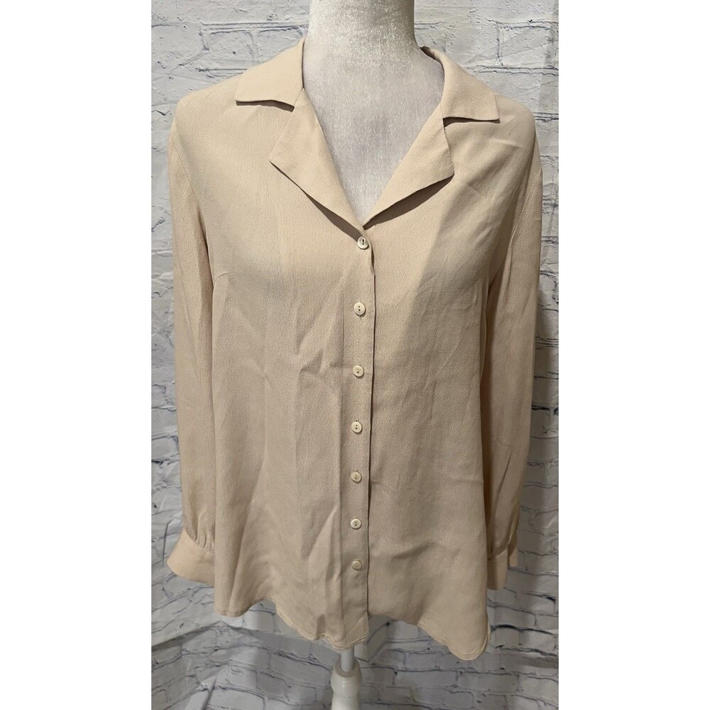 Soft Surroundings Blouse Lace Beige Rayon Long Sleeve Button Shirt Medium